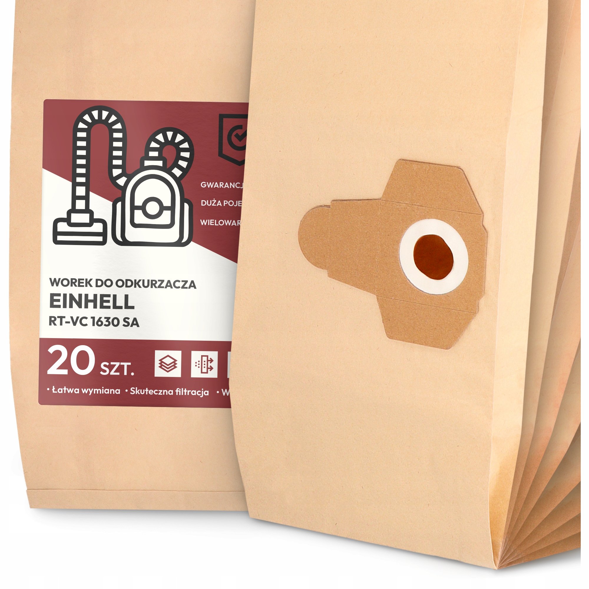 20x Worek do Odkurzacza Einhell Rt-vc 1630 Sa Papierowy Duży Mocny Worki 2A