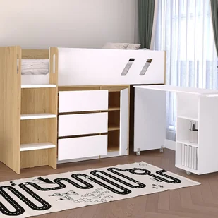 Łóżko piętrowe 90 x 190 cm z biurkiem i schowkami - Naturalny i biały - SAGITI - Łóżka dla dzieci i młodzieży Łóżko piętrowe 90 x 190 cm z biurkiem i schowkami - Naturalny i biały - SAGITI - Łóżka dla dzieci i młodzieży - miniaturka - grafika 1