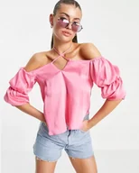 Bluzki damskie - River Island Bluzka Satynowa Różowa Luźna 42 Rra - miniaturka - grafika 1