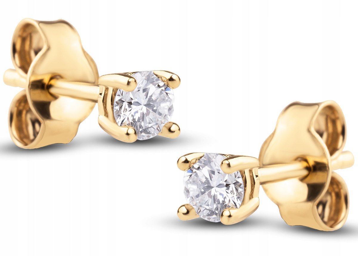 PIĘKNE ZŁOTE KLASYCZNE KOLCZYKI Z BRYLANTAMI 0,20CT 14KT 585 + DEDYKACJA