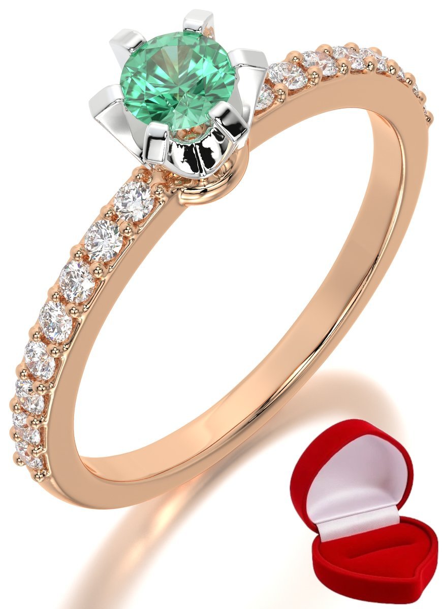 ZŁOTY PIERŚCIONEK ZARĘCZYNOWY 585 14k SZMARAGD 0,19 ct RÓŻOWE ZŁOTO R15