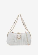 Torebki damskie - Srebrna Torebka Kopertówka z Cyrkoniowym Zdobieniem i Dodatkowym Łańcuszkiem na Ramię Ceralisse - miniaturka - grafika 1