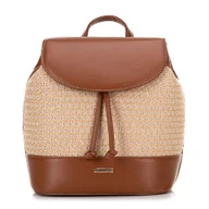 Torebki damskie - Damski plecak z plecionki brązowo - beżowy - miniaturka - grafika 1