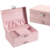Pudełka i szkatułki - Kuferek Szkatułka Na Biżuterię Elegancki Organizer Pudrowy Róż Prezent F39 - miniaturka - grafika 1