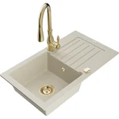 Zlewozmywaki z baterią - Mexen Pablo zlewozmywak granitowy 1-komorowy z ociekaczem i baterią kuchenną Savita, beżowy - miniaturka - grafika 1