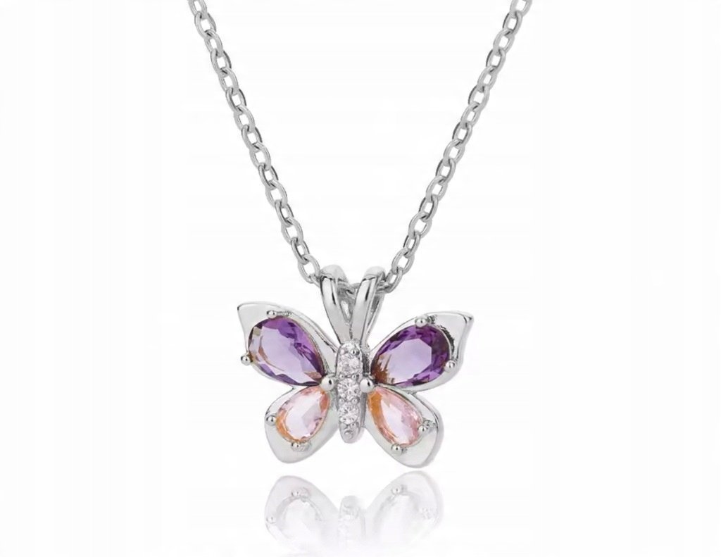 Naszyjnik wisiorek Motyl Z Diamencikami Kryształkami Butterfly Diamentowy