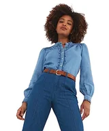 Bluzki damskie - Joe Browns Damska bluzka dżinsowa z falbanką z przodu, niebieska, 14, NIEBIESKI, 40 - miniaturka - grafika 1