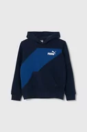 Bluzy dla dziewczynek - Puma bluza dziecięca PUMA POWER Colorblock TR B Club N kolor granatowy z kapturem wzorzysta - miniaturka - grafika 1