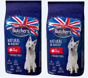 Sucha karma dla psów - BUTCHER'S Butcher's Natural&Healthy Dog Dry z wołowiną 2x10kg - miniaturka - grafika 1