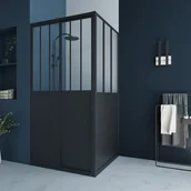 Parawany nawannowe - VENTE-UNIQUE Parawan prysznicowy z drzwiami przesuwnymi w kolorze czarnym matowym w stylu industrialnym - 100 x 80 x 195 cm - URBANIK - miniaturka - grafika 1