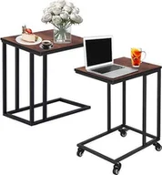 Ławy i stoliki kawowe - Springos Stoliki kawowe, loftowe zestaw 2 szt. stolik boczny z kółkami, stolik pomocniczny czarno-brązowe UNIWERSALNY - miniaturka - grafika 1