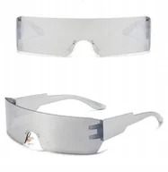 Okulary przeciwsłoneczne - Futurystyczne OKULARY PRZECIWSŁONECZNE SREBRNE Imprezowe UV400 + Etui - miniaturka - grafika 1