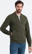 Bluzy męskie - Bawełniana rozpinana bluza męska dresowa bomberka khaki V1 OM-SSZP-0215 XXL - miniaturka - grafika 1