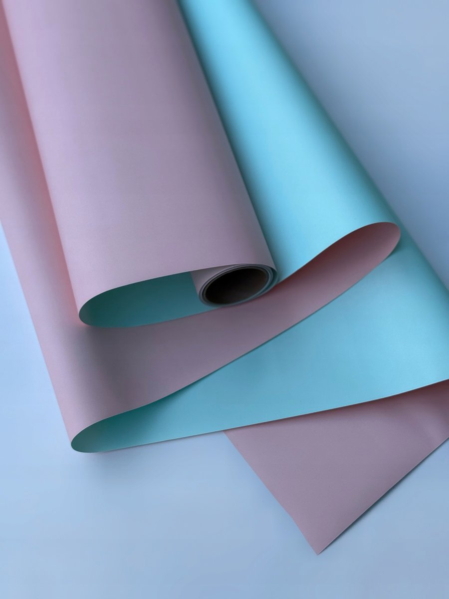 Papier Folia satynowy do pakowania 50cmX9m dwukolorowy Jasnoróżowy+Tiffany
