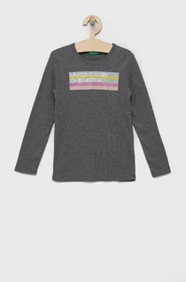 Bluzki dla dziewczynek - United Colors of Benetton longsleeve bawełniany dziecięcy kolor szary - grafika 1