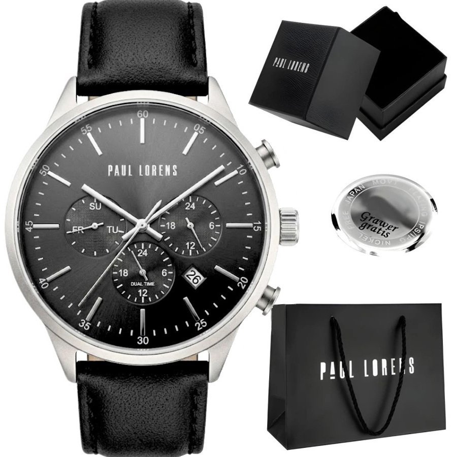 Zegarek Paul Lorens Zegarek męski Paul Lorens LARGO skórzany Dual Time idealny na prezent