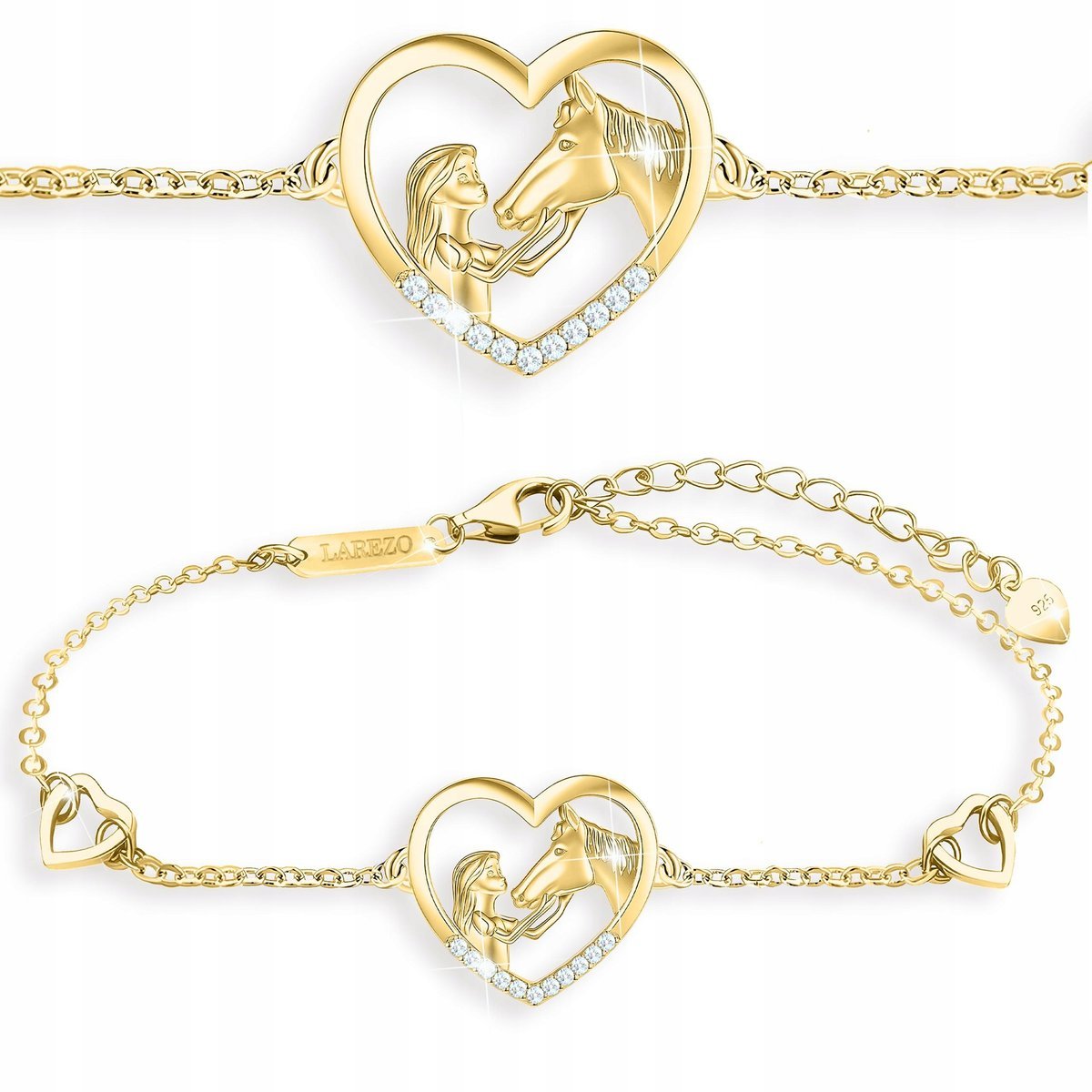Bransoletka Złota Serce Koń Dziewczynka z Koniem z Cyrkoniami SREBRO 925