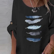 Koszule damskie - TEMU Elegancka koszula damska - gładka, z okrągłym dekoltem, casualowa bluzka modowa z kolorowymi nadrukami i detalami z guzikami, o luźnym kroju, - miniaturka - grafika 1