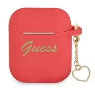 Akcesoria do słuchawek - Guess GUA2LSCHSR AirPods cover czerwony/red Silicone Charm Heart Collection - miniaturka - grafika 1