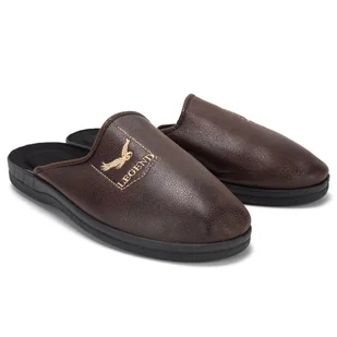 Kapcie Skórzane Wygodne Modne Stylowe Papcie Domowe Męskie Brązowe Profilowane Legend 45 - Kapcie męskie - miniaturka - grafika 1