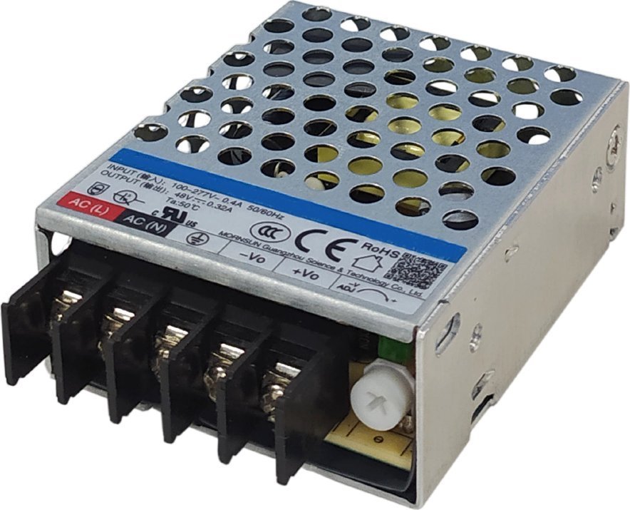 MRS-15-48-H-C: GLP: 48V/0.32A/15.36W enclosed PSU, Uin = 85-305VAC / 100-430VDC, Cover for termin...