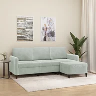 Sofy i kanapy - 3-osobowa sofa z podnóżkiem, jasnoszara, 180 cm, aksamit - miniaturka - grafika 1