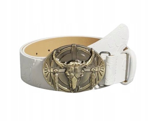 Biały Pasek Kowboj Głowa Byka Rogi Cowboy Dziki Zachód Western Prezent Y2K