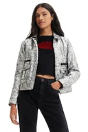 Kurtki damskie - Kurtka damska Desigual Mineapolis z eko skóry srebrna-XS - miniaturka - grafika 1