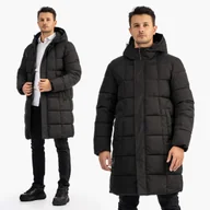 Kurtki męskie - Kurtka Męska Zimowa Pikowana Długa Wodoodporna Z Kapturem Czarna 5301-1 M Czarny - miniaturka - grafika 1