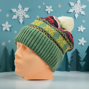 ŚWIĄTECZNA Ocieplana czapka zimowa z pomponem zielona ST-563C - Czapki damskie - miniaturka - grafika 1