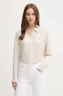 Koszule damskie - Tommy Hilfiger koszula lniana damska kolor beżowy relaxed z kołnierzykiem klasycznym WW0WW44679 - miniaturka - grafika 1