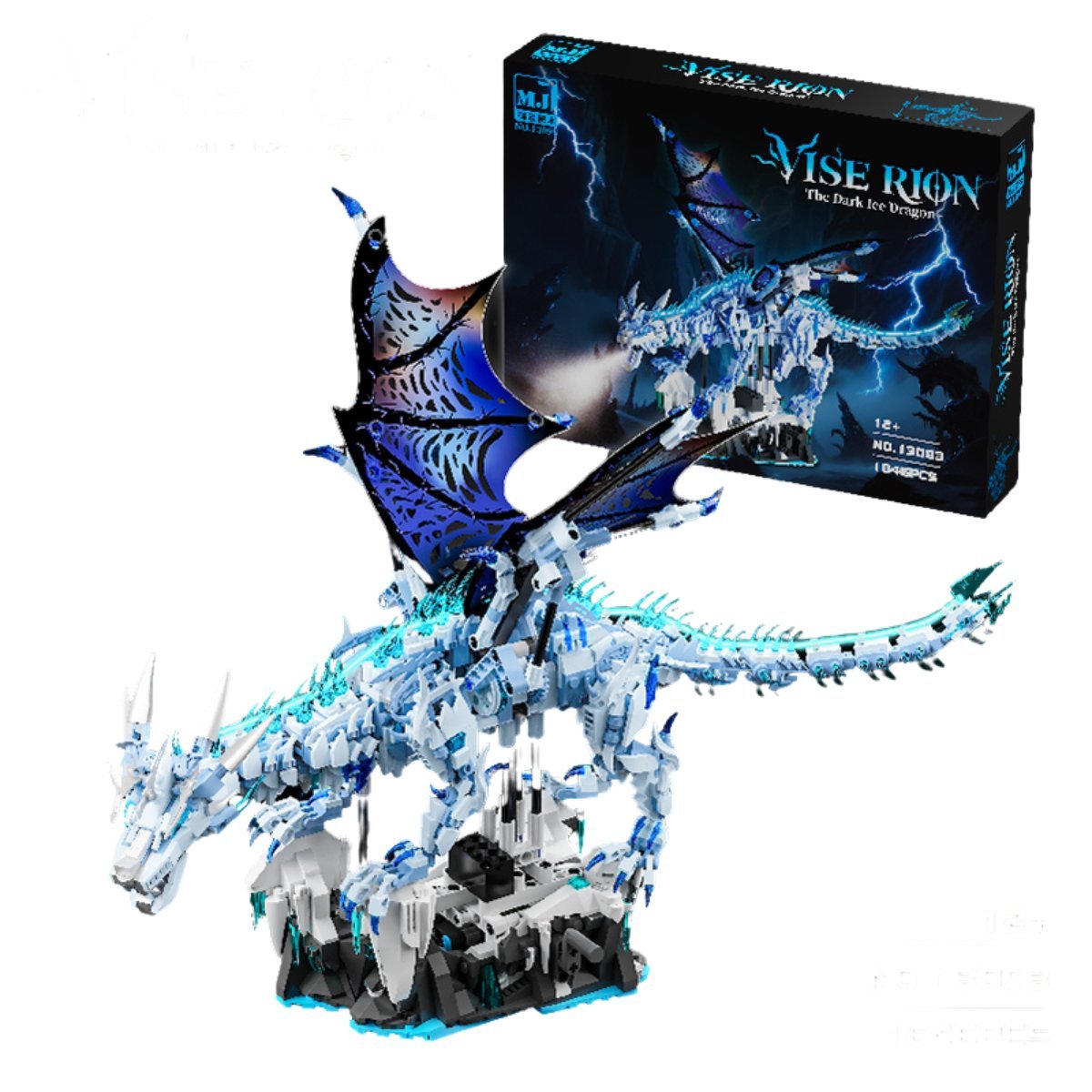 Klocki MJI 13093 – Ruchomy Mechaniczny Viserion Lodowy Smok LED, 1646 el