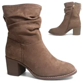 Botki damskie - Damskie Kowbojki na Obcasie Botki Modne Zamszowe Jesienne Brąz Barski 39 - miniaturka - grafika 1