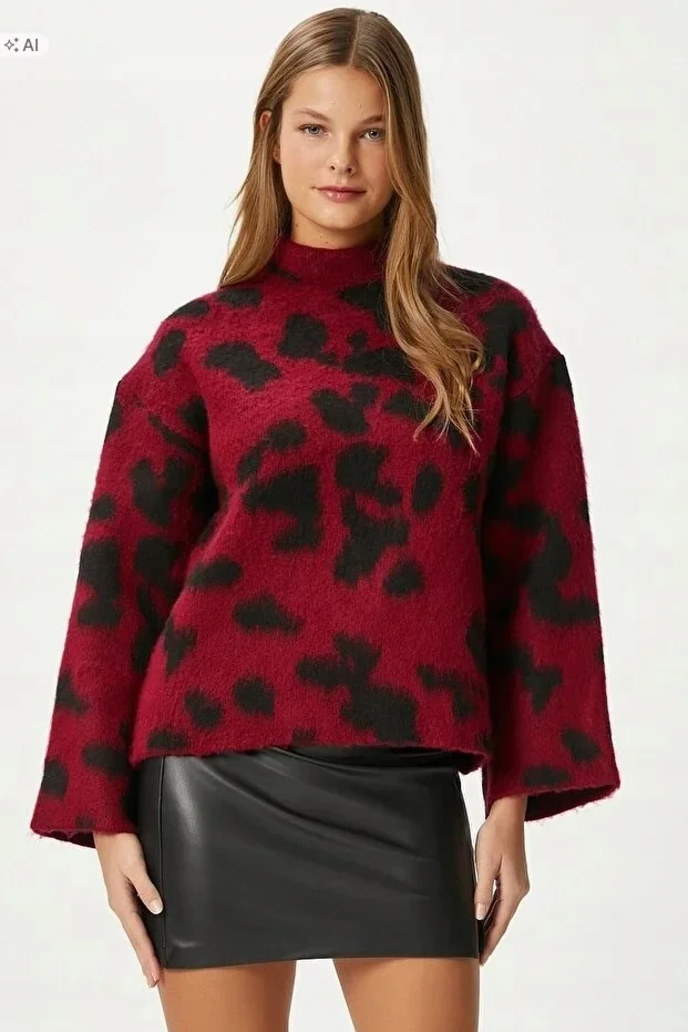 CIEPŁY MIĘKKI SWETER WZÓR PANTERKI OVERSIZE 5IA