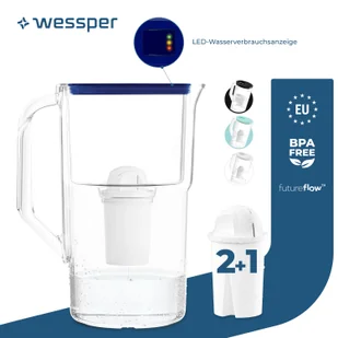 Dzbanek filtrujący wodę Wessper 3,3 l z licznikiem LED Karafka filtrująca Classic kompatybilna z filtrem Brita Classic - niebieski 3x filtry w zestawie - Karafki Dzbanek filtrujący wodę Wessper 3,3 l z licznikiem LED Karafka filtrująca Classic kompatybilna z filtrem Brita Classic - niebieski 3x filtry w zestawie - Karafki - miniaturka - grafika 1