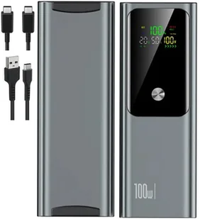 POWERBANK 100W 20000mAh AMPER i WOLTOMIERZ 2x KABEL SUPER SZYBKIE ŁADOWANIE - Powerbanki - miniaturka - grafika 1