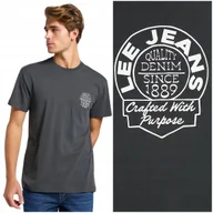 Koszulki męskie - Lee RELAXED TEE luźny czarny bawełniany t-shirt koszulka nadruk + logo 4XL - miniaturka - grafika 1