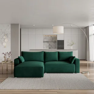 Masseno Narożnik FORIL z funkcją spania i pojemnikiem na pościel Kształt L, Rozkładana sofa, Rogówka - Butelkowa zieleń, MONOLITH 37 - Pościel - miniaturka - grafika 1