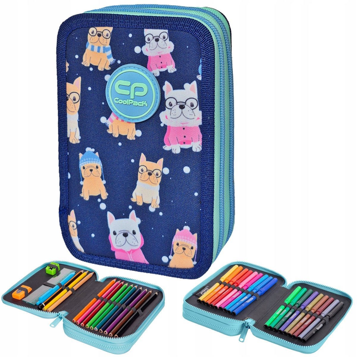 Piórnik Szkolny z Wyposażeniem Podwójny Pieski Mopsy Jumper 2 CoolPack