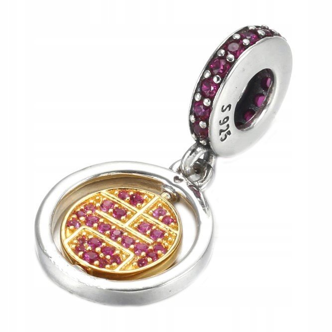 Charms Srebrny Różowe Cyrkonie Wiszący z Cyrkoniami Podwójny SREBRO 925