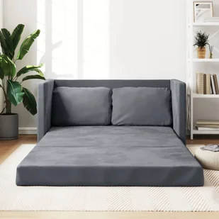 Sofa podłogowa 2-w-1, ciemnoszara, 122x204x55 cm, aksamit - Sofy i kanapy - miniaturka - grafika 1