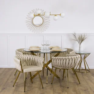 Stół Okrągły Szklany SALLO 100 cm ze Złotymi Nogami Nowoczesny Glamour - Stoły - miniaturka - grafika 1