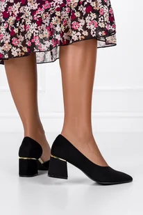 Czarne czółenka z wycięciem na ozdobnym obcasie damskie ze skórzaną wkładką Casu ER23WX4-B - Czółenka - miniaturka - grafika 1