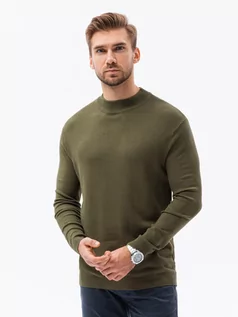 Swetry męskie - Sweter męski z półgolfem o gładkiej strukturze - oliwkowy V7 E178 - grafika 1