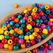 Inne - 200 sztuk kolorowych drewnianych koralików - naturalne okrągłe koraliki z drewna do tworzenia biżuterii, projektów DIY i prezentów świątecznych - miniaturka - grafika 1