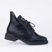 Półbuty damskie - Oficerki półbuty GOODIN GD-FL2068A skóra eko zdobienie obcas czarne 36 - miniaturka - grafika 1