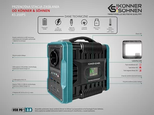 PRZENOŚNY POWERBANK STACJA ŁADOWANIA 14Ah KS 200PS Könner & Söhnen KS - Akumulatory ogólnego zastosowania - miniaturka - grafika 2
