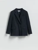 Marynarki i żakiety damskie - Reserved - Dwurzędowa marynarka z wiskozą - granatowy - miniaturka - grafika 1