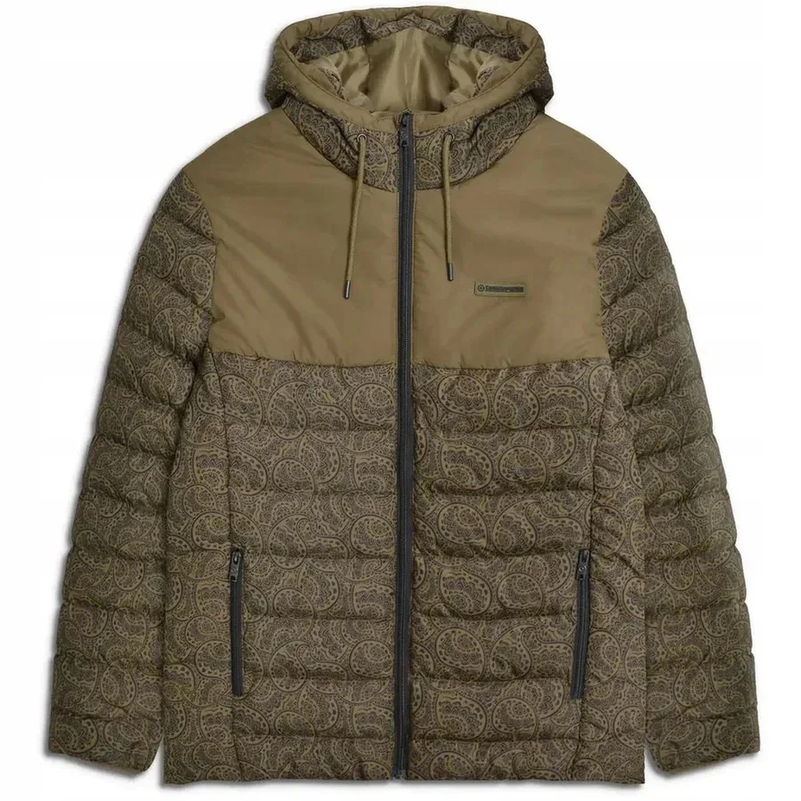 Kurtka zimowa męska Lambretta Padded z kapturem L zielony khaki SS1517