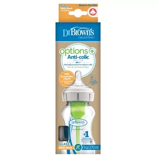 Dr. Brown's, Options Plus, Szklana butelka z szeroką szyjką, antykolkowa, 270 ml - Butelki dla niemowląt - miniaturka - grafika 1